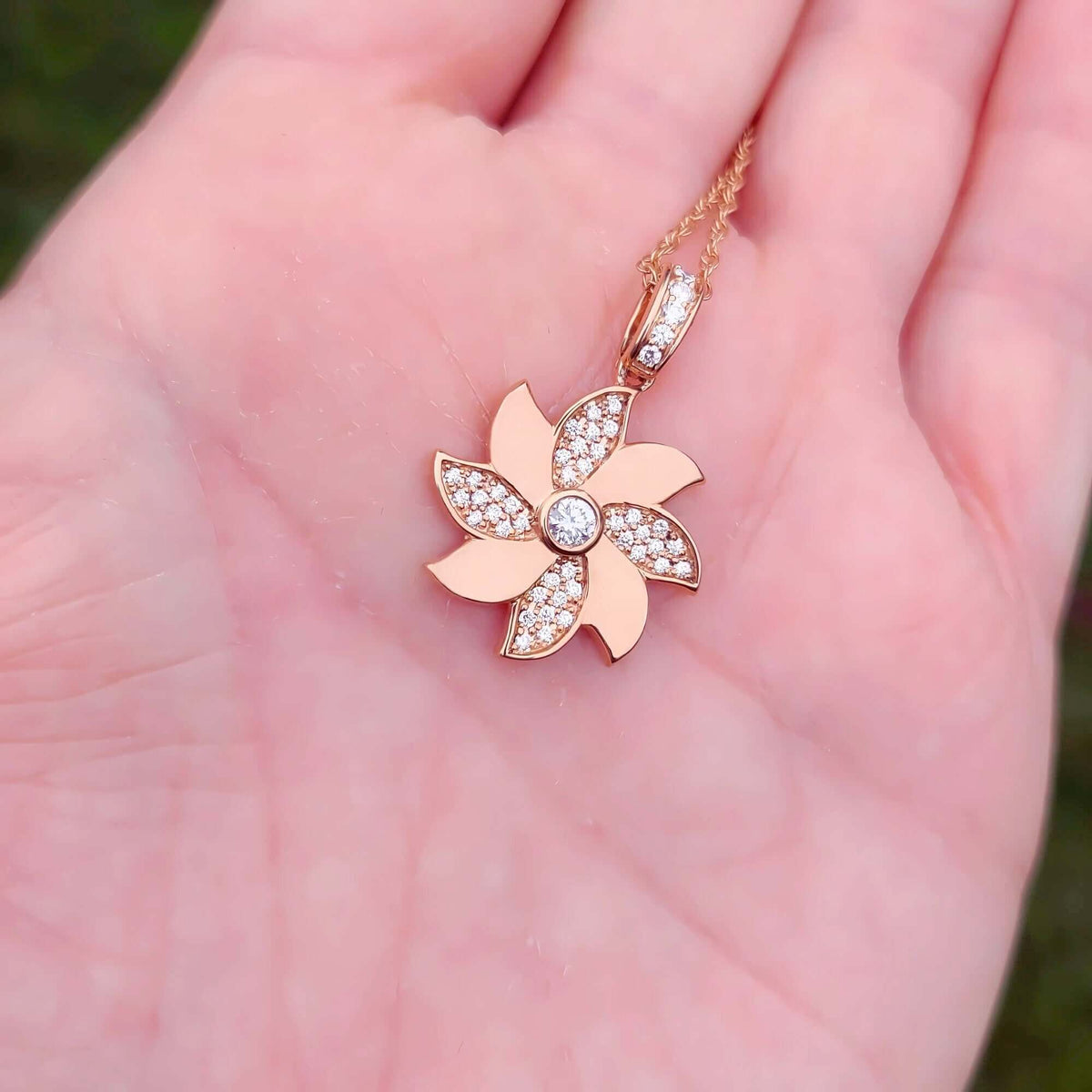 Sincerely Ginger Jewelry 14K Rose Gold Pinwheel Diamond Necklace