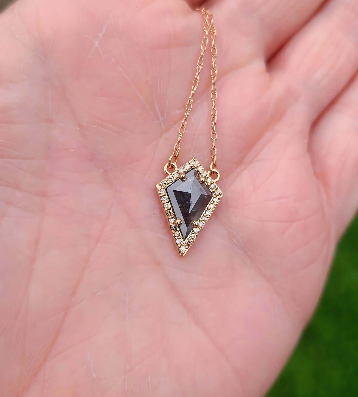 Sincerely Ginger Jewelry 14K Kite Salt & Pepper Diamond Necklace with Cognac Diamond Accents in Rose Gold