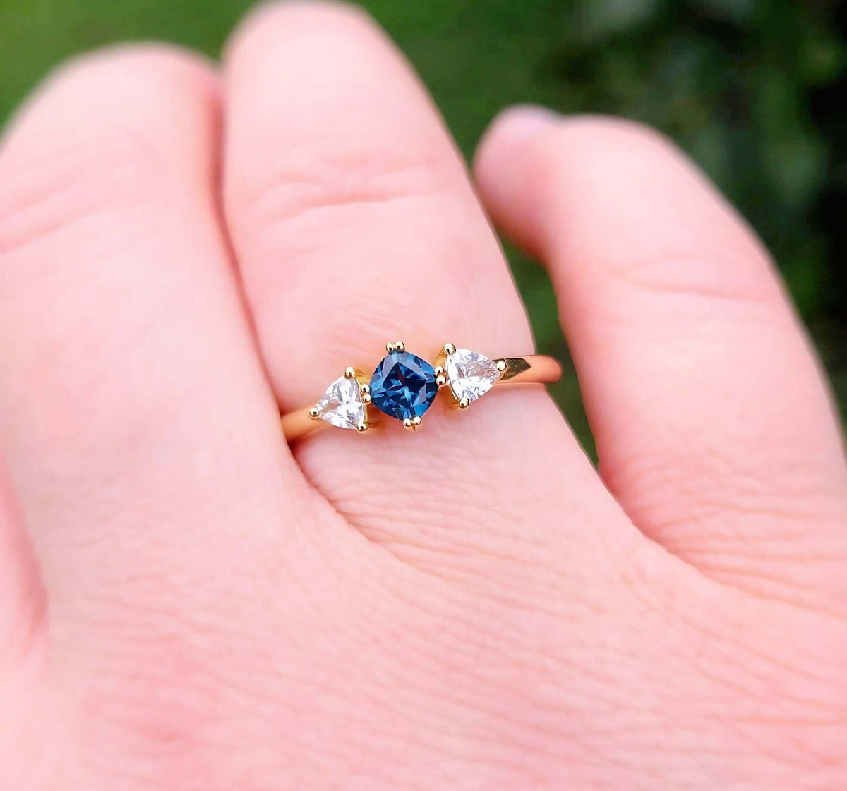 Sincerely Ginger Jewelry 14K Montana Sapphire & White Sapphire Engagement Ring in Yellow Gold