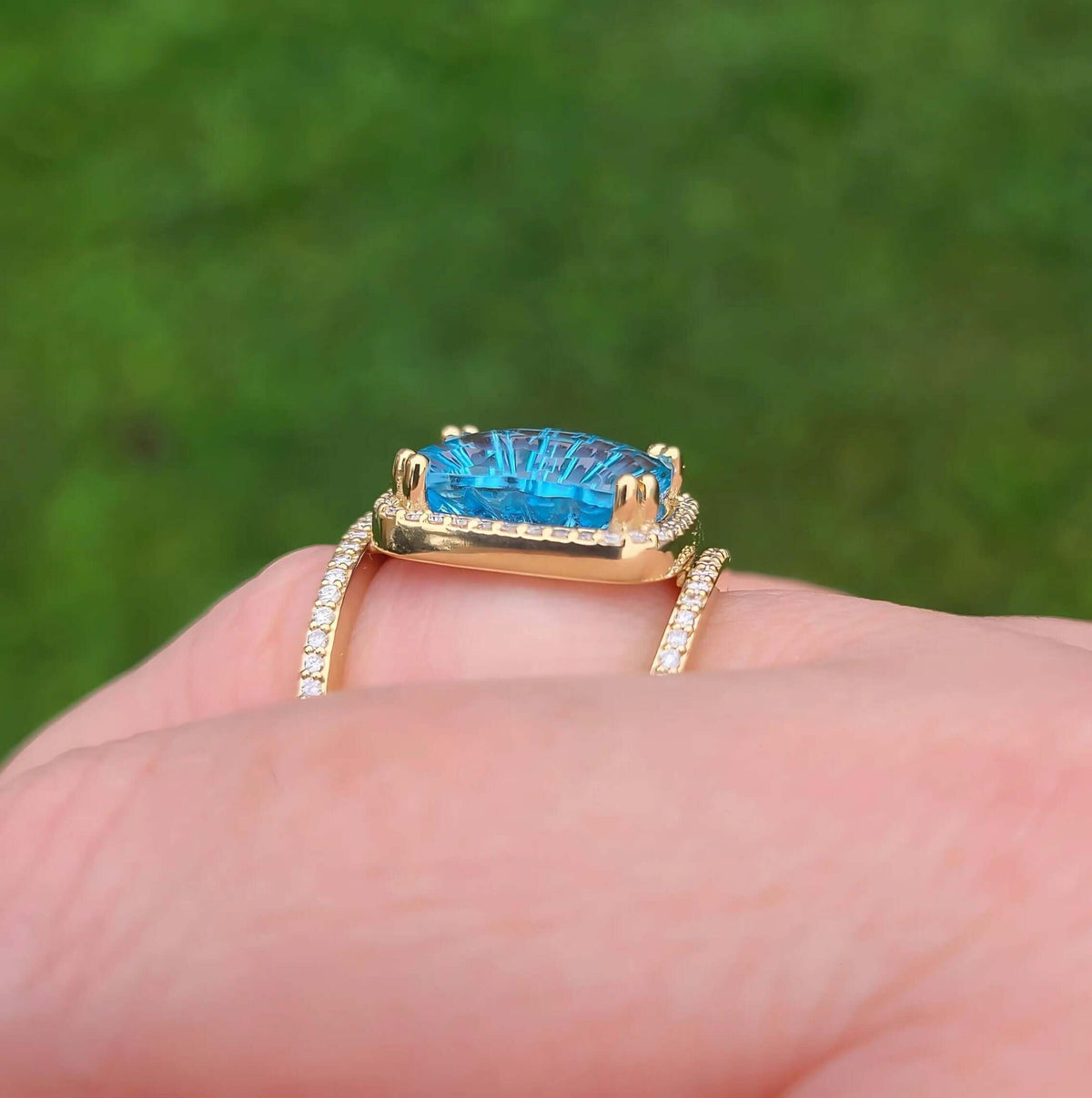 Sincerely Ginger Jewelry 14K Blue Topaz Diamond Ring in Yellow Gold