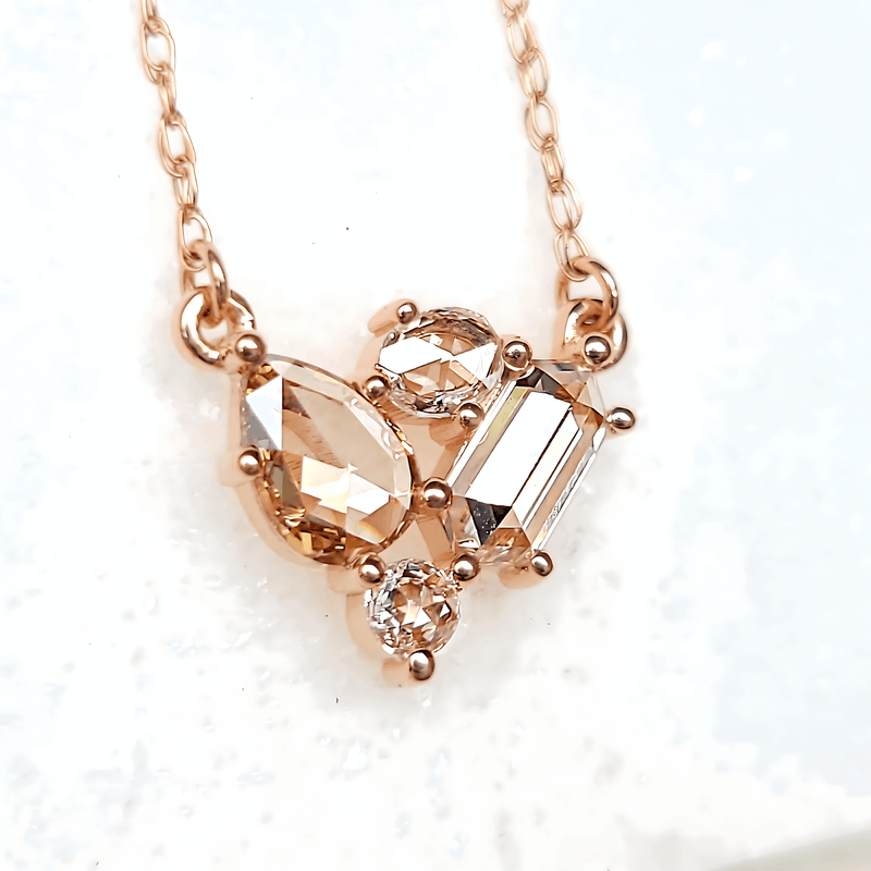Sincerely Ginger Jewelry 14K Cluster Rose Cut Diamond Necklace in Rose Gold