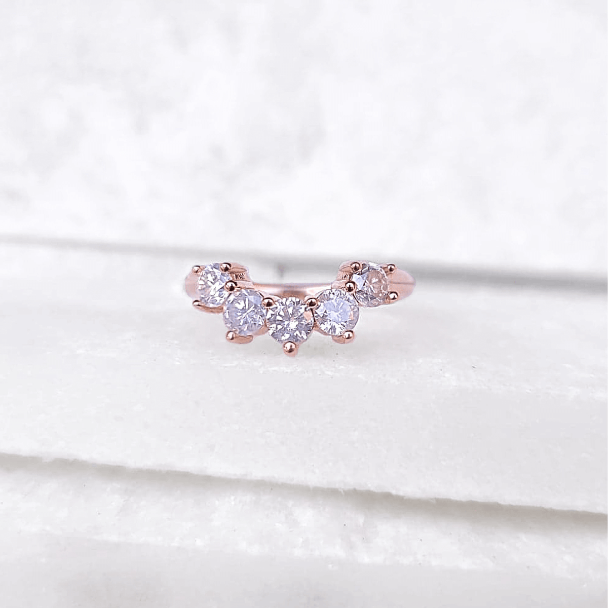 Sincerely Ginger Jewelry 14K Curved Opalescent Diamond Ring in Rose Gold