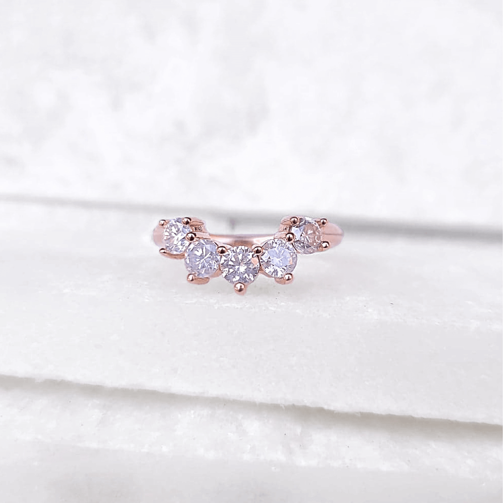 Sincerely Ginger Jewelry 14K Curved Opalescent Diamond Ring in Rose Gold