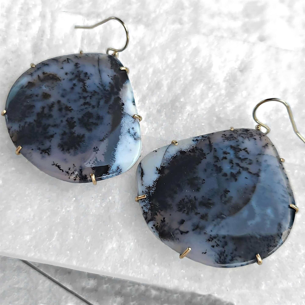 Sincerely Ginger Jewelry 14K Dendritic Agate Earrings in Yellow Gold