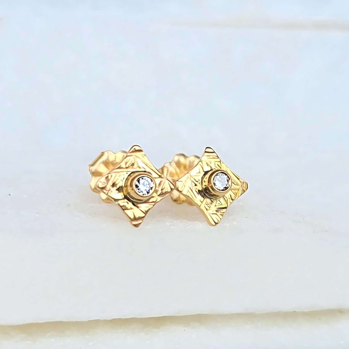 Sincerely Ginger Jewelry 14K Hammered Organic Diamond Stud Earrings in Yellow Gold