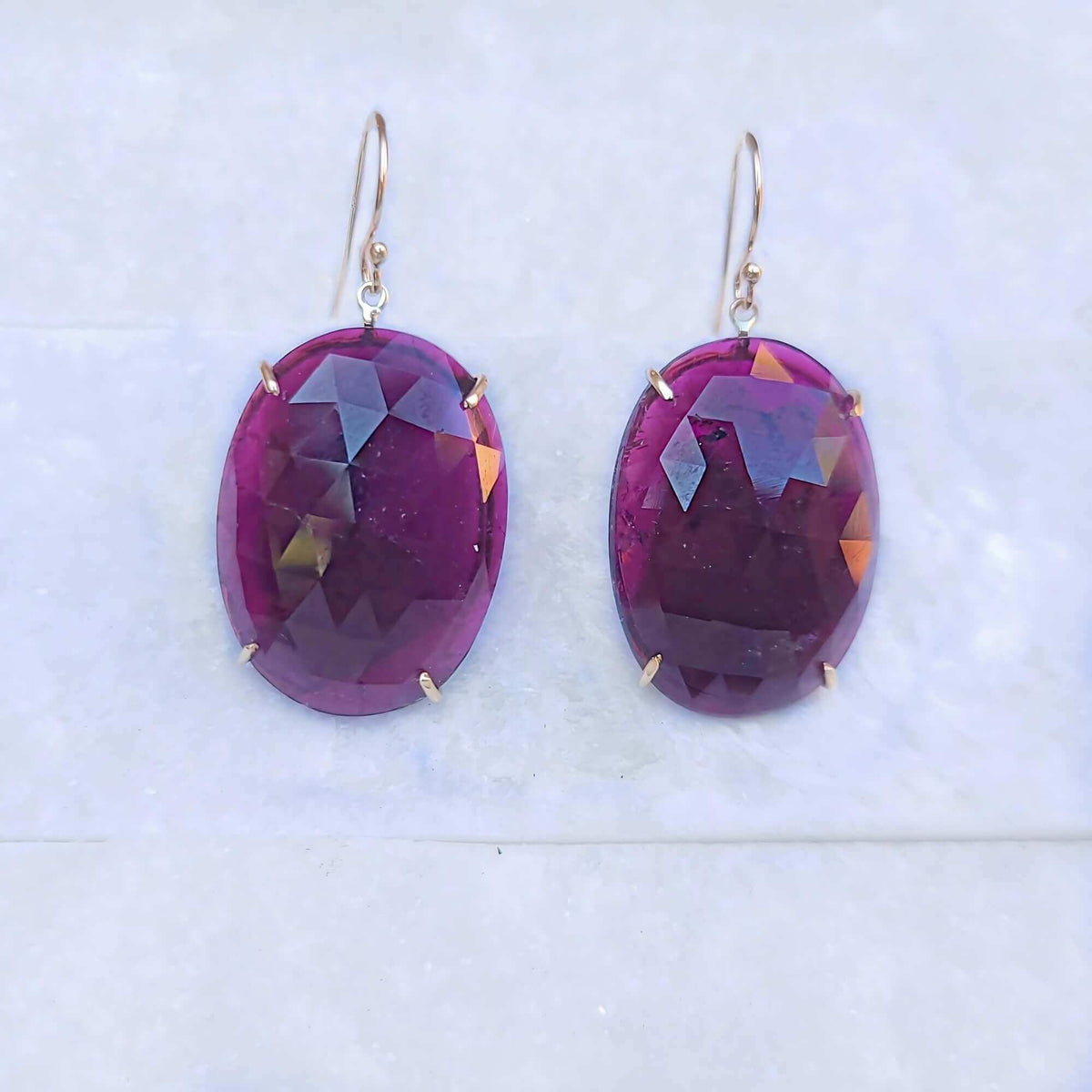 Sincerely Ginger Jewelry 14K Large Rose Cut Tourmaline Earrings in Yellow Gold
