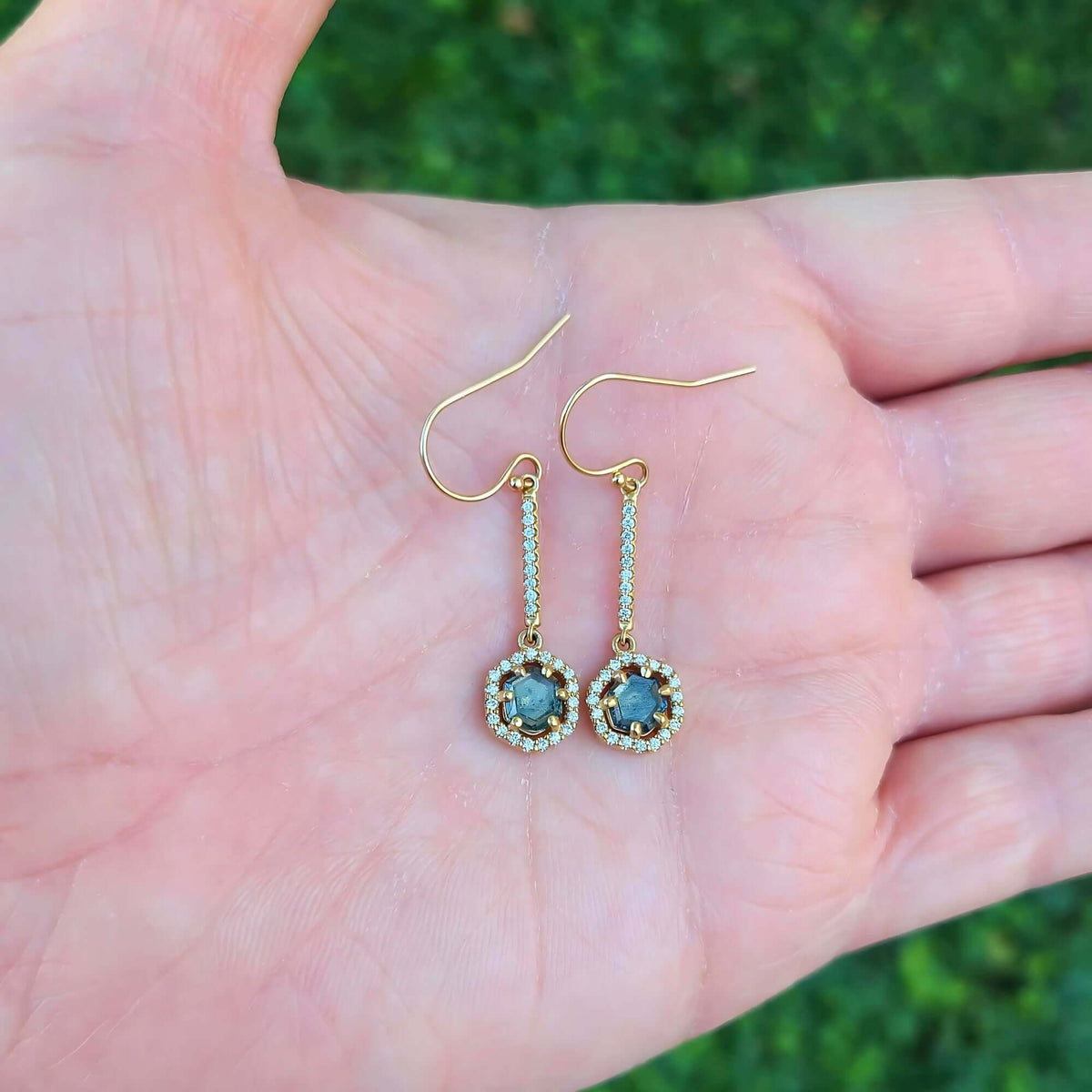 Sincerely Ginger Jewelry 14K Montana Sapphire & Diamond Earrings in Yellow Gold