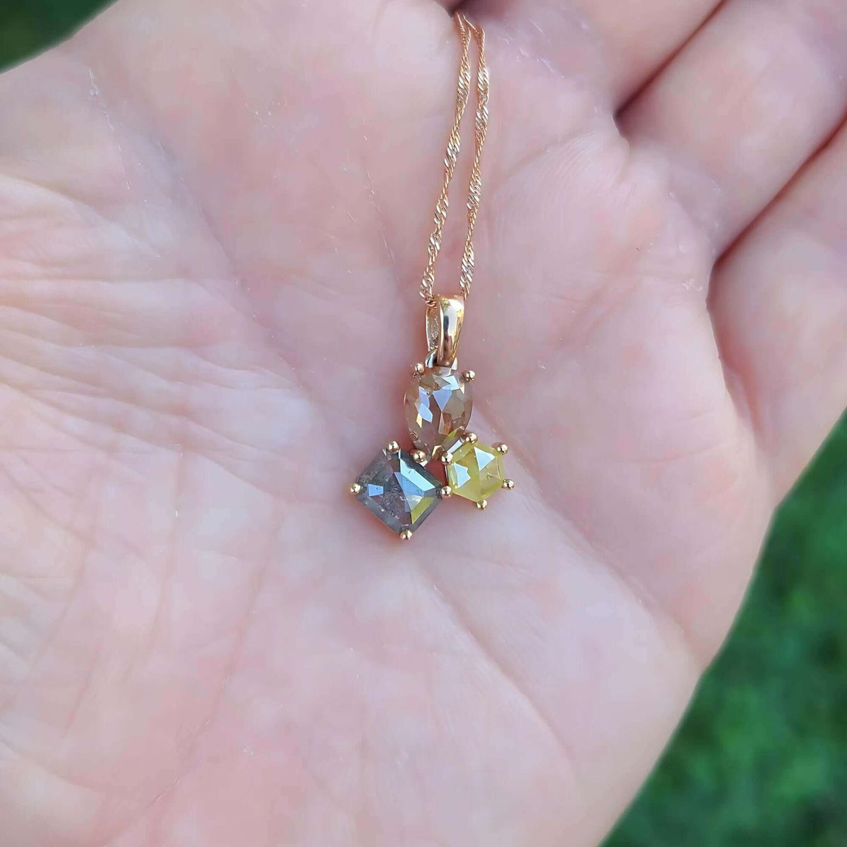 Sincerely Ginger Jewelry 14K Multicolored Rose Cut Salt & Pepper Diamond Necklace in Rose Gold