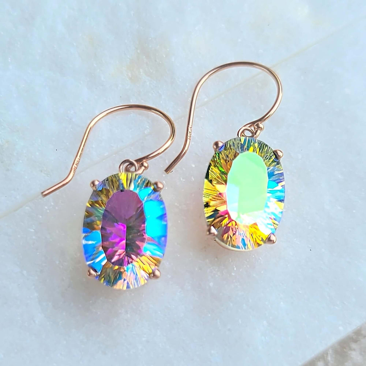 Sincerely Ginger Jewelry 14K Mystic Quartz Earrings in Rose Gold