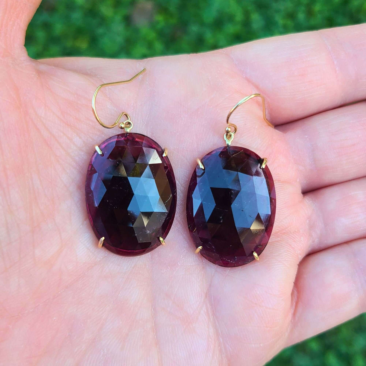 Sincerely Ginger Jewelry 14K Large Rose Cut Tourmaline Earrings in Yellow Gold