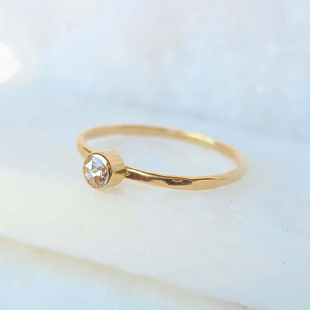 Sincerely Ginger Jewelry 14K Rose Cut White Diamond Stacking Ring in Yellow Gold