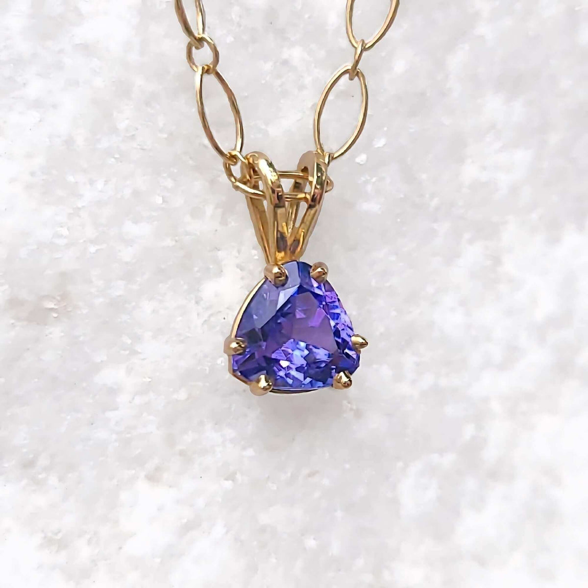 Sincerely Ginger Jewelry 14K Trillion Tanzanite Necklace in Yellow Gold