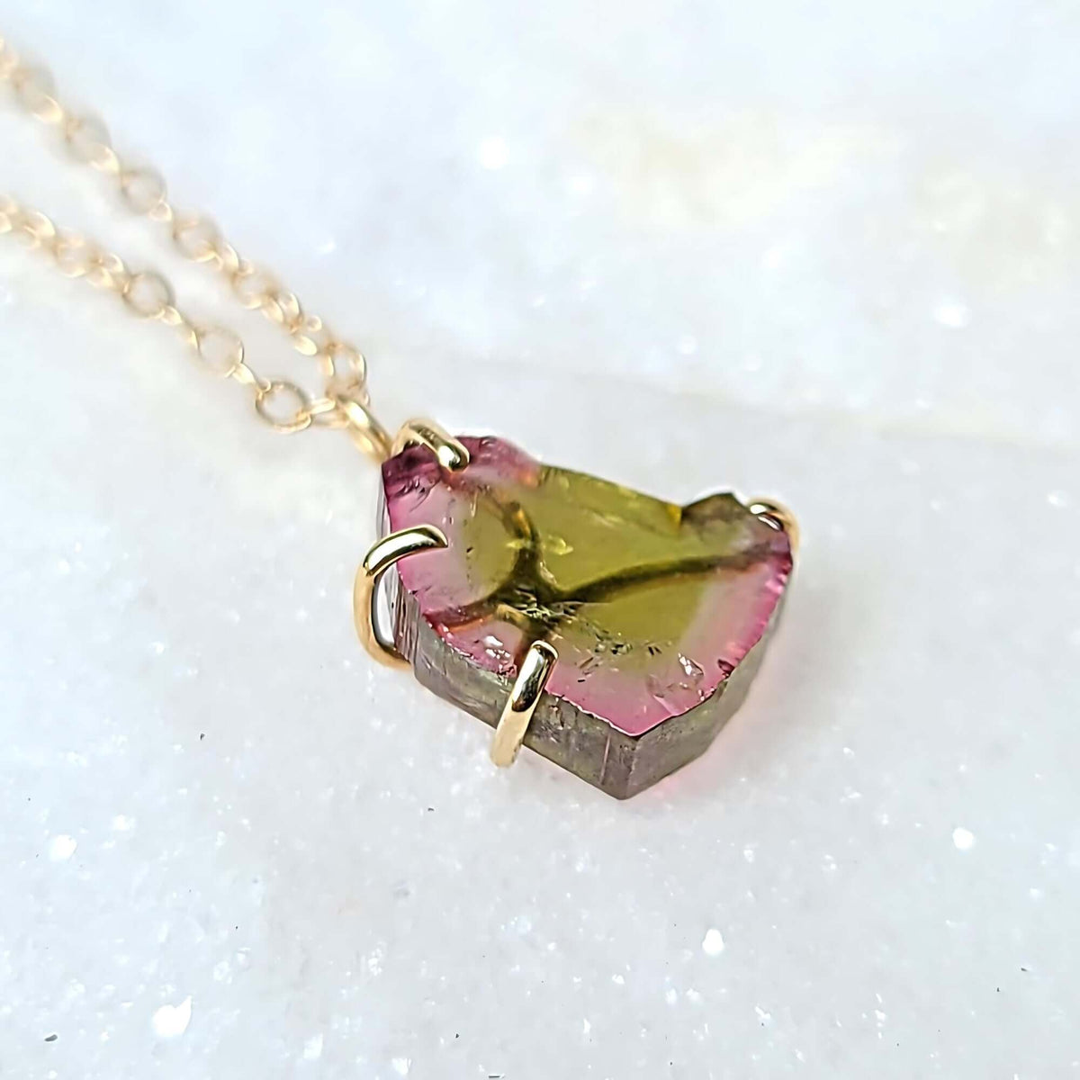 Sincerely Ginger Jewelry 14K Watermelon Tourmaline Necklace in Yellow Gold