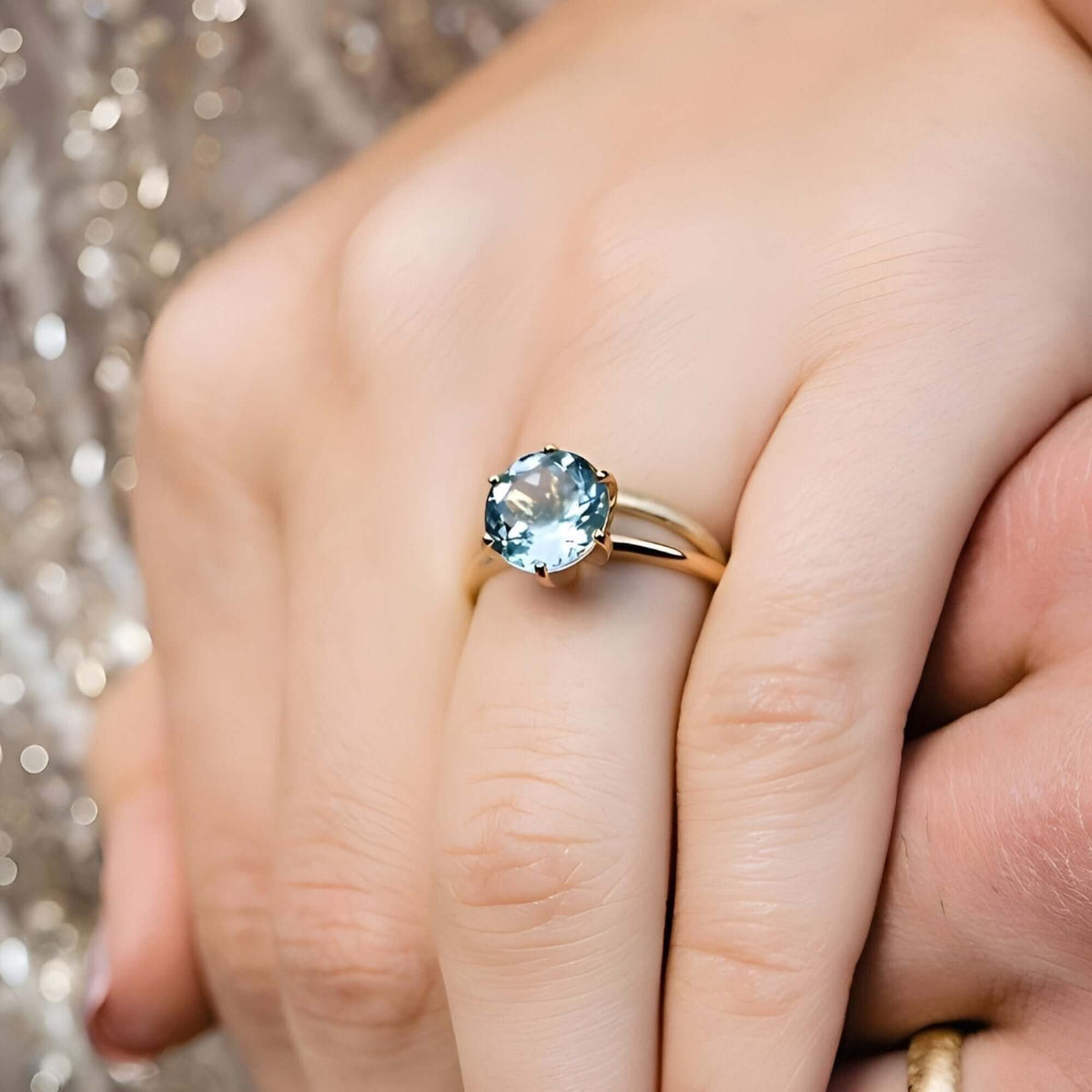 Sincerely Ginger Jewelry 14K Aquamarine Engagement Ring in Yellow Gold