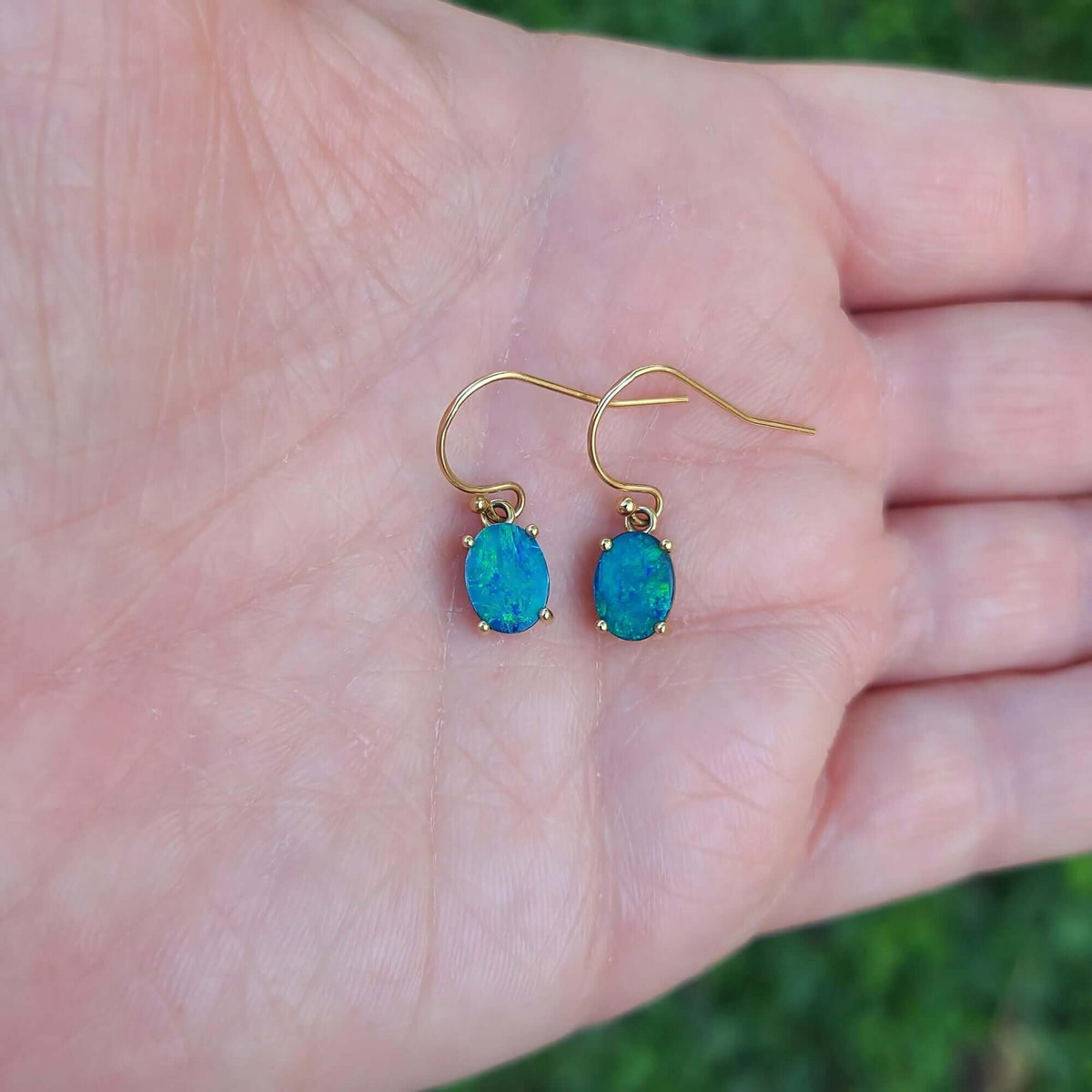 Sincerely Ginger Jewelry 14K Oval Opal Earrings in Yellow Gold