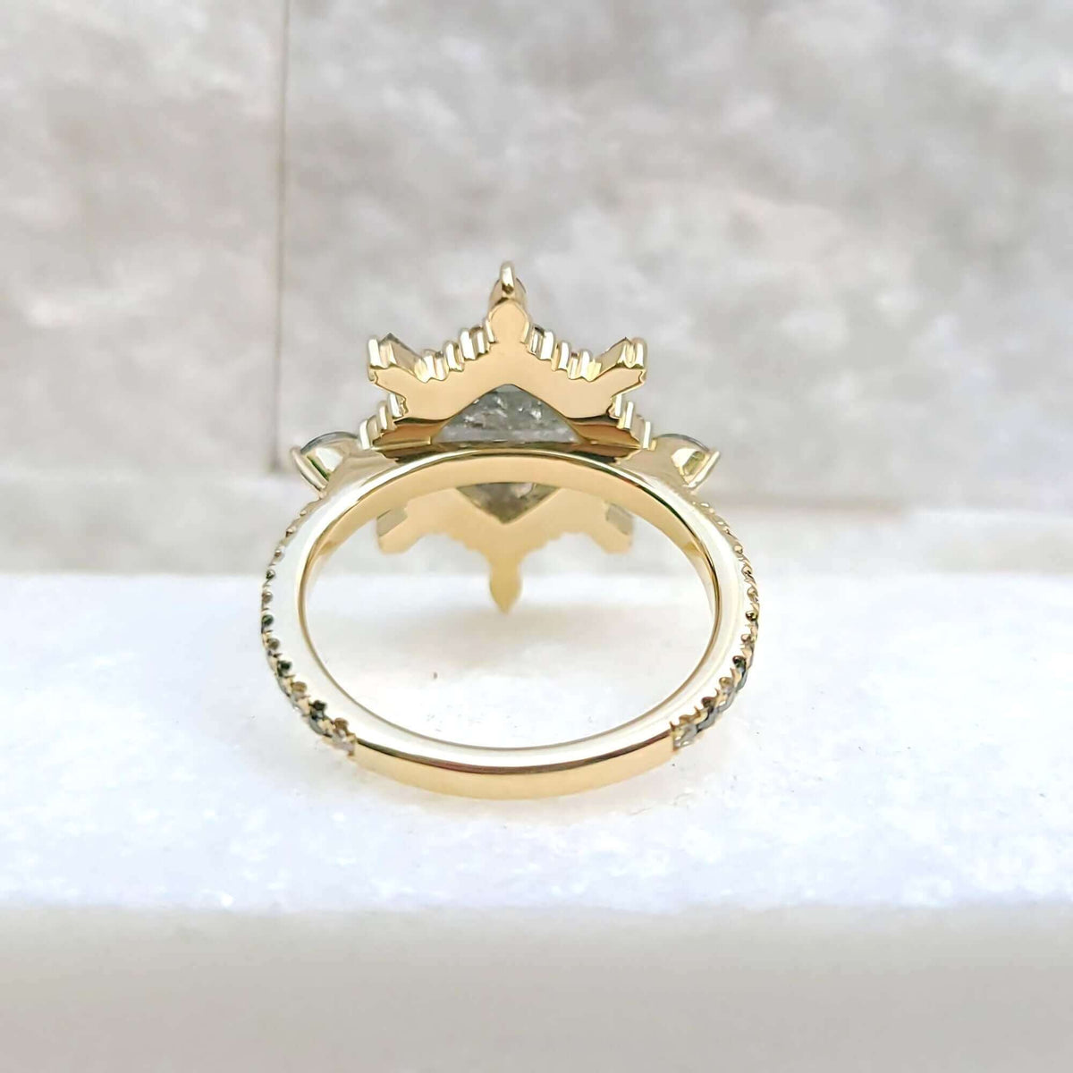 Sincerely Ginger Jewelry Rose Cut Salt & Pepper Diamond Cocktail Ring Back in Yellow Gold
