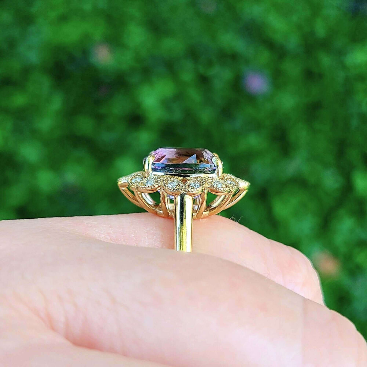 Sincerely Ginger Jewelry 14K Ametrine Diamond Cocktail Ring in Yellow Gold
