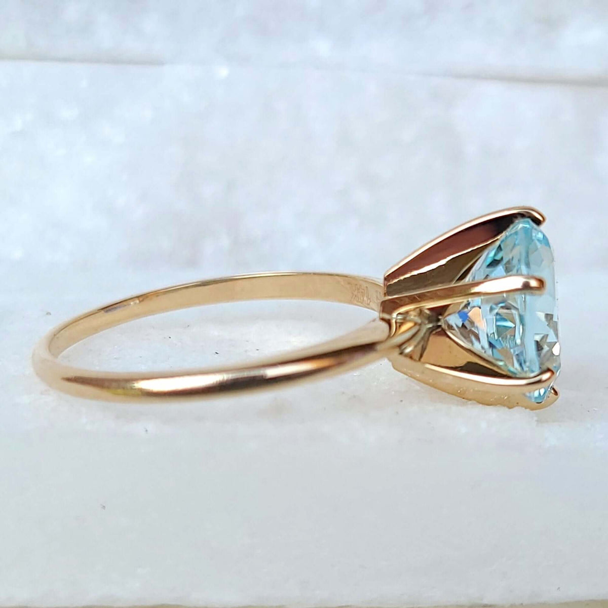 Sincerely Ginger Jewelry 14K Aquamarine Engagement Ring in Yellow Gold Side View