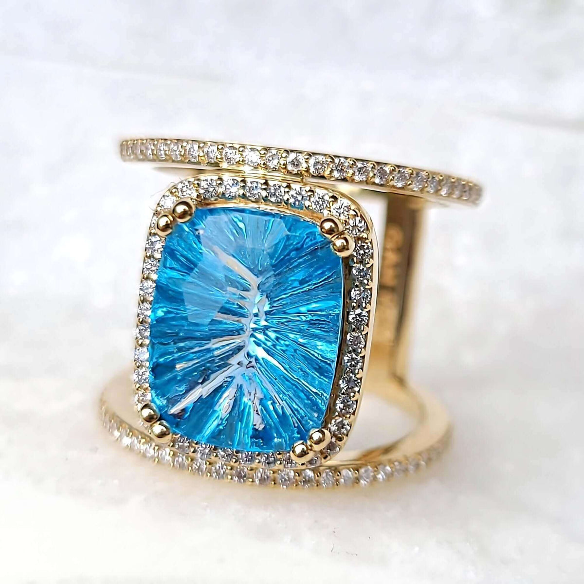 Sincerely Ginger Jewelry 14K Blue Topaz Diamond Ring in Yellow Gold