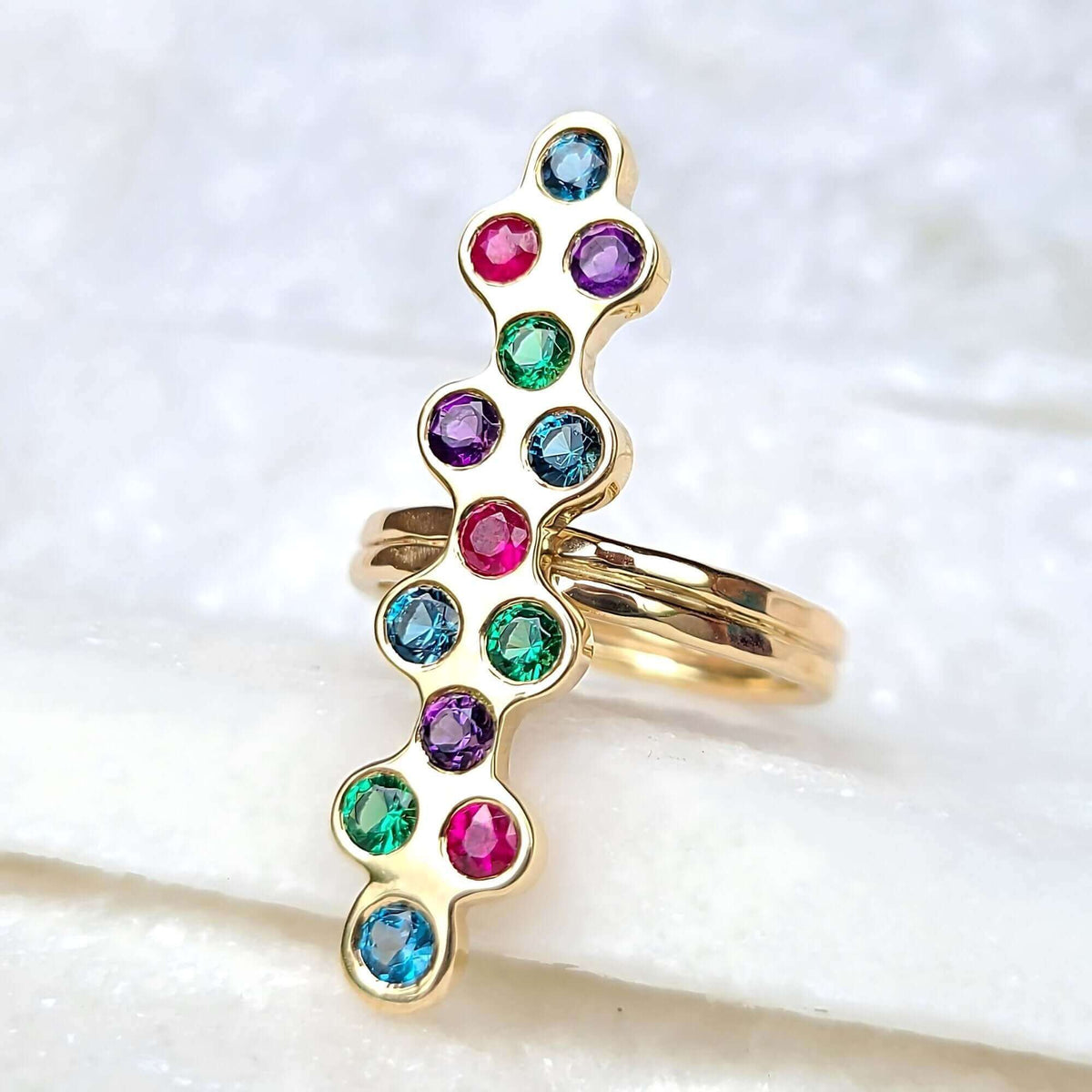 Sincerely Ginger Jewelry 14K Chrome Diopside Topaz Amethyst & Ruby Ring in Yellow Gold