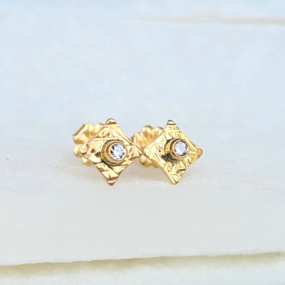 Sincerely Ginger Jewelry 14K Hammered Organic Diamond Stud Earrings