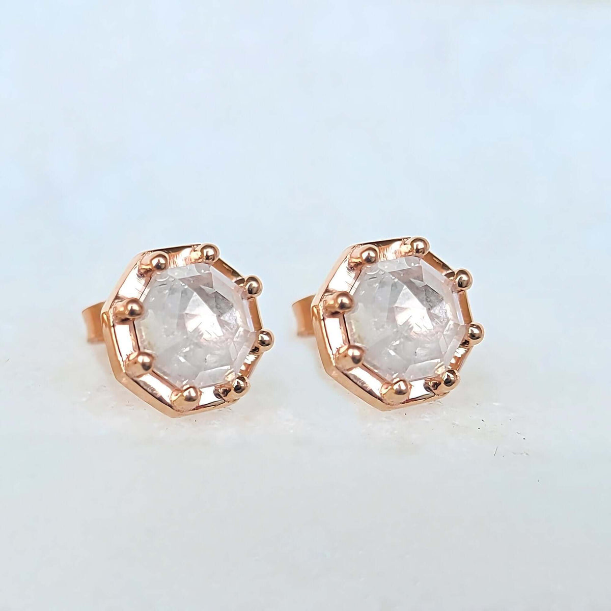 Sincerely Ginger Jewelry 14K Icy Octagon Rose Cut Diamond Earrings in Rose Gold