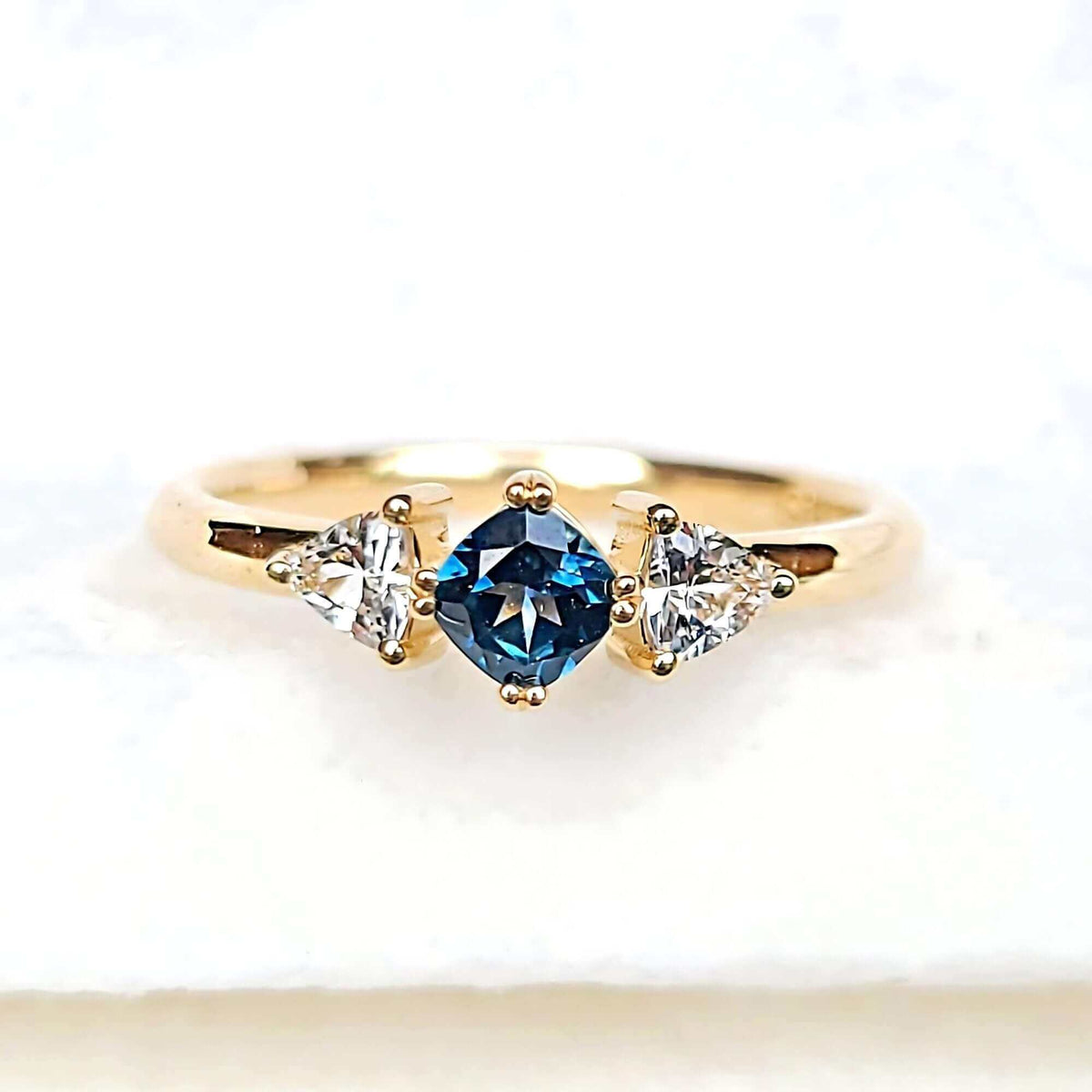 Sincerely Ginger Jewelry 14K Montana Sapphire & White Sapphire Engagement Ring in Yellow Gold