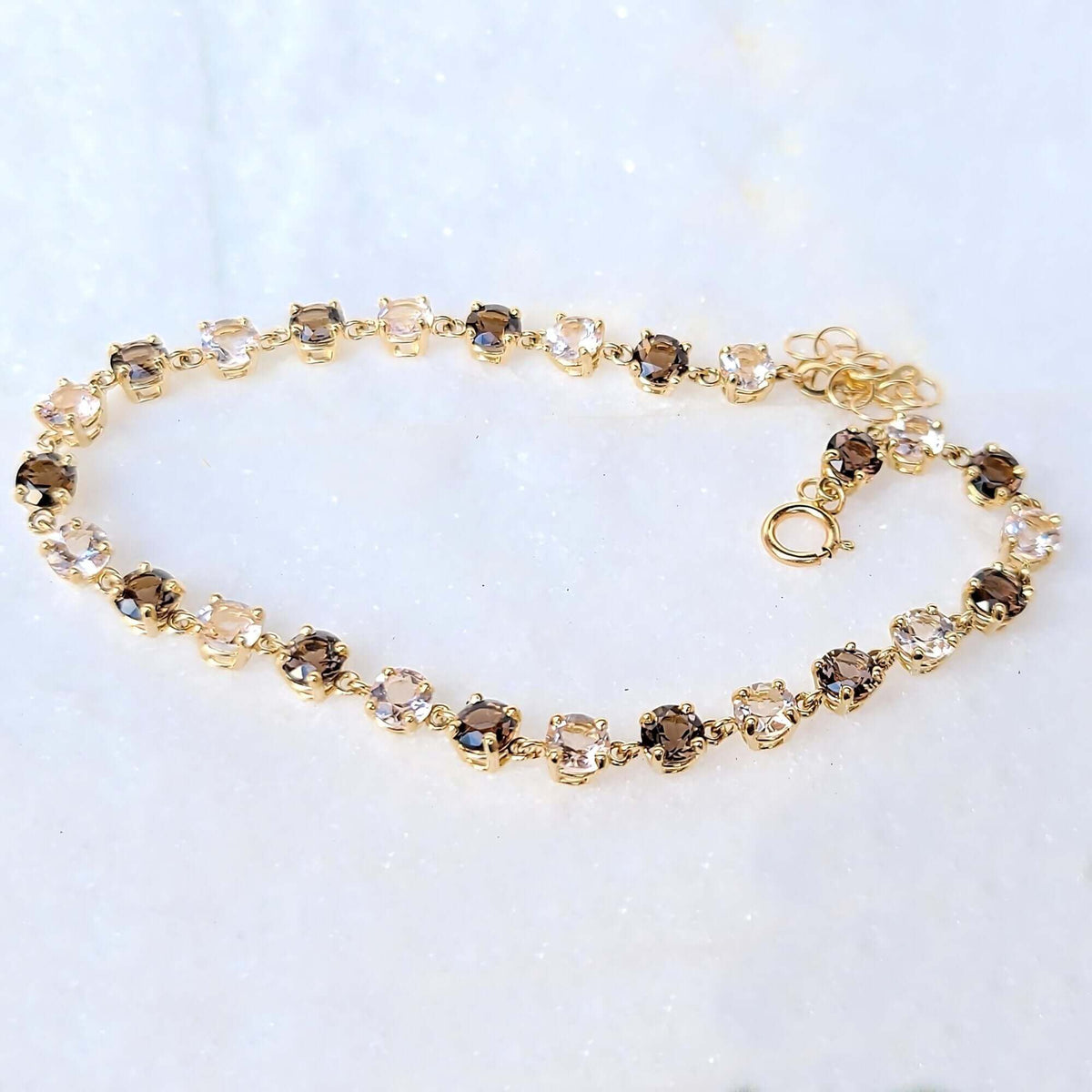 Sincerely Ginger Jewelry 14K Morganite and Smoky Quartz Tennis Bracelet in Yellow Gold