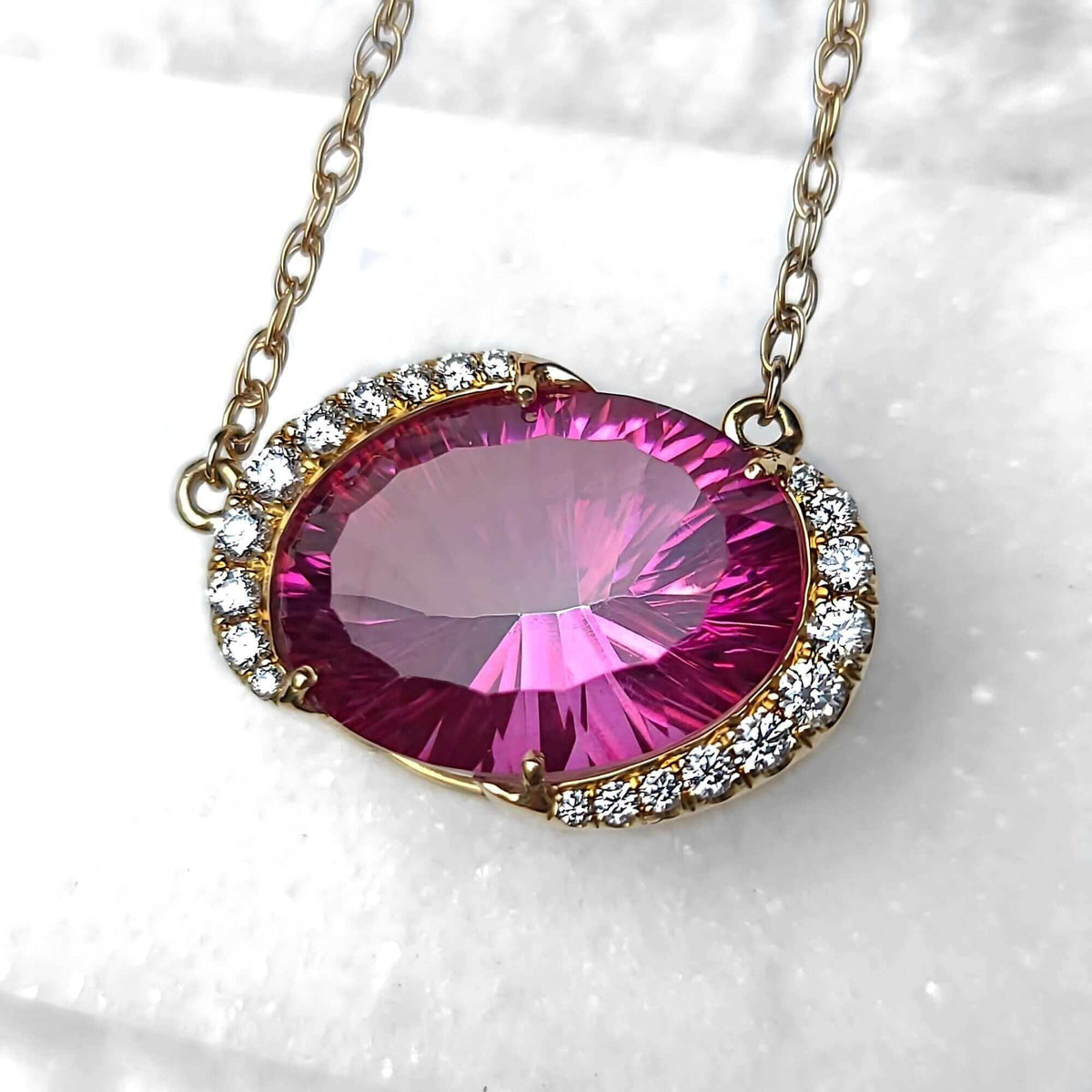 Sincerely Ginger Jewelry 14K Mystic Topaz Diamond Necklace in Yellow Gold
