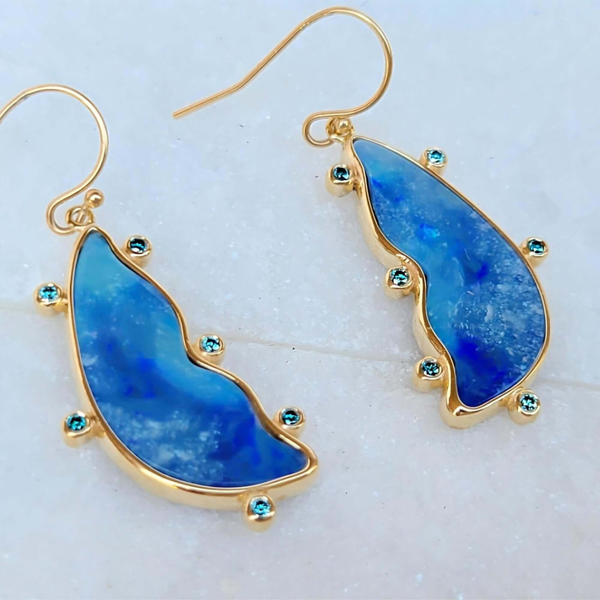 Sincerely Ginger Jewelry 14K Opal Diamond Earrings in Yellow Gold