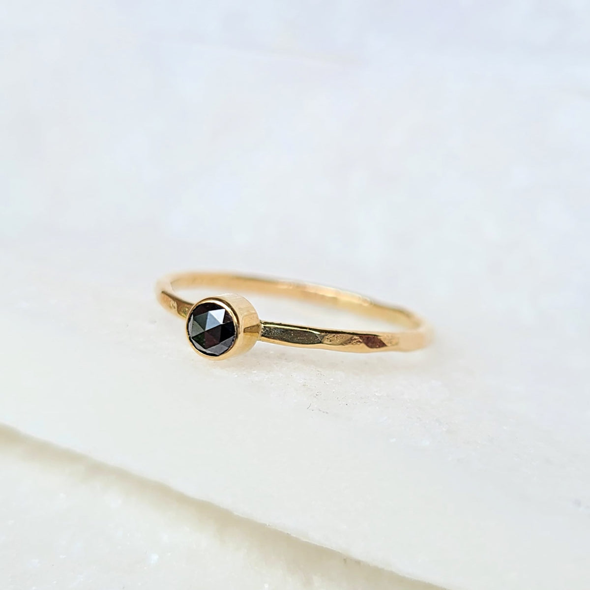 Sincerely Ginger Jewelry 14K Rose Cut Black Diamond Stacking Ring in Yellow Gold