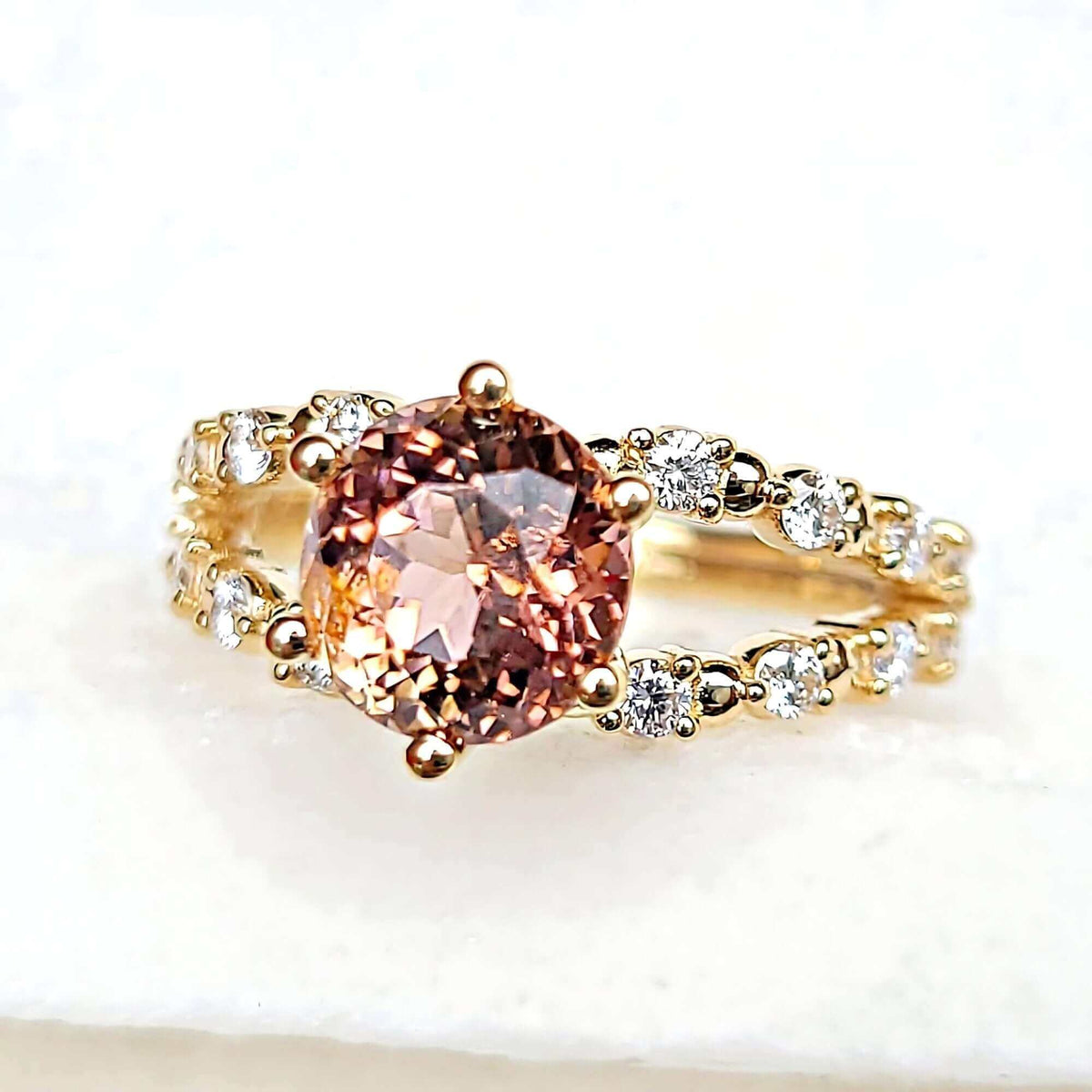 Sincerely Ginger Jewelry 14K Tourmaline Diamond Alternative Engagement Ring in Yellow Gold