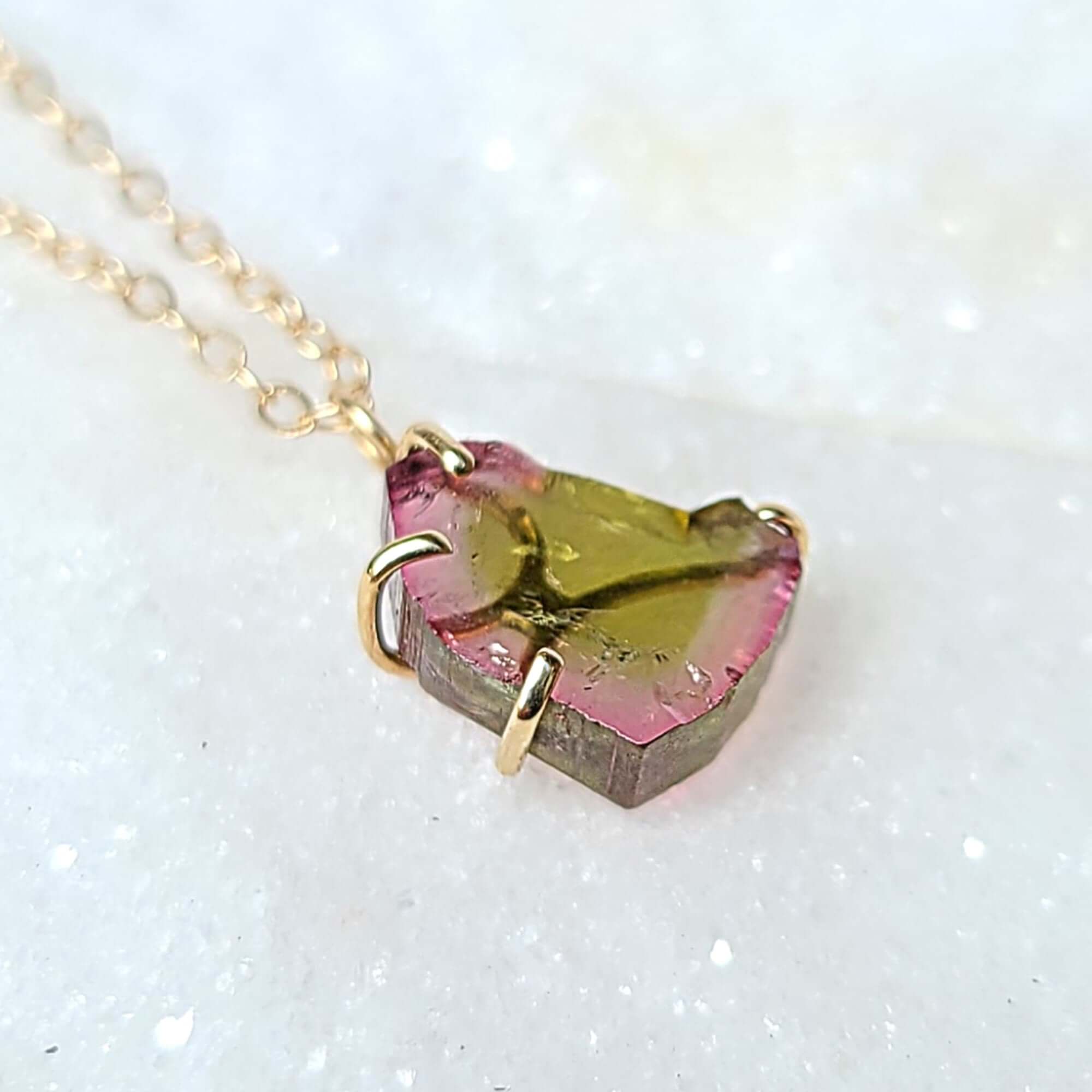 14K Watermelon Tourmaline Necklace in Yellow Gold