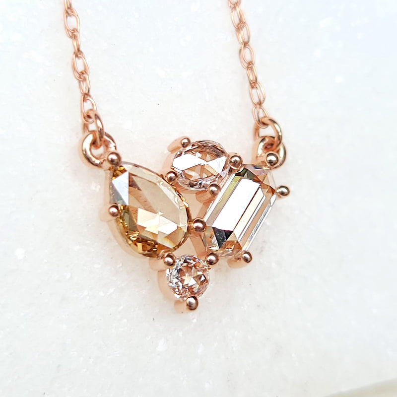 Sincerely Ginger Jewelry 14K Rose Cut Diamond Cluster Necklace in Rose Gold