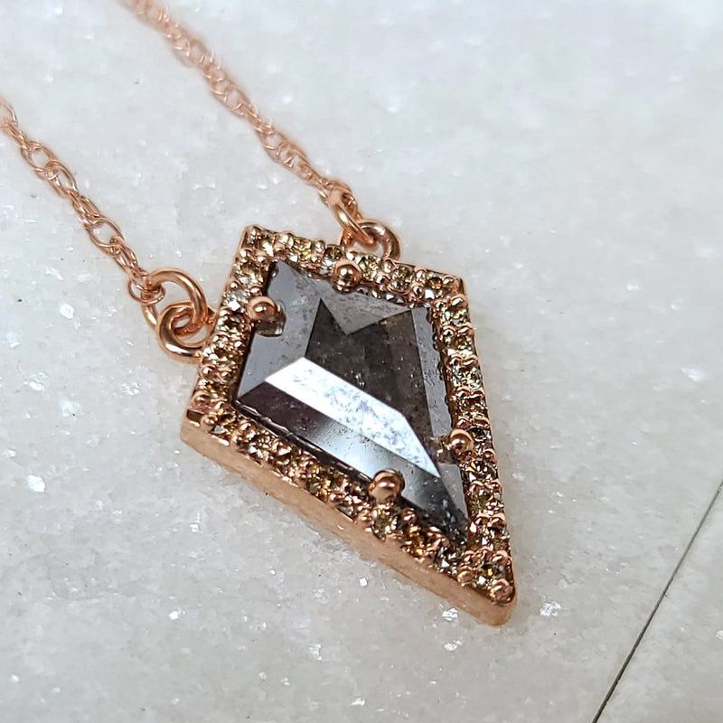 Sincerely Ginger Jewelry 14K Kite Rose Cut Salt and Pepper Diamond Necklace in Rose Gold