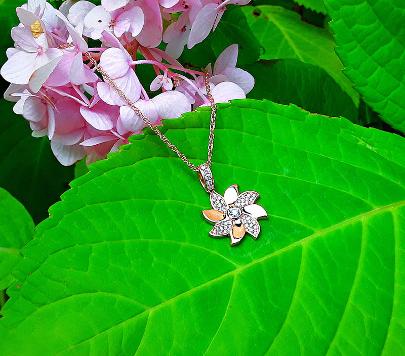 Sincerely Ginger Jewelry 14K Rose Gold Pinwheel Diamond Necklace Good Luck Charm
