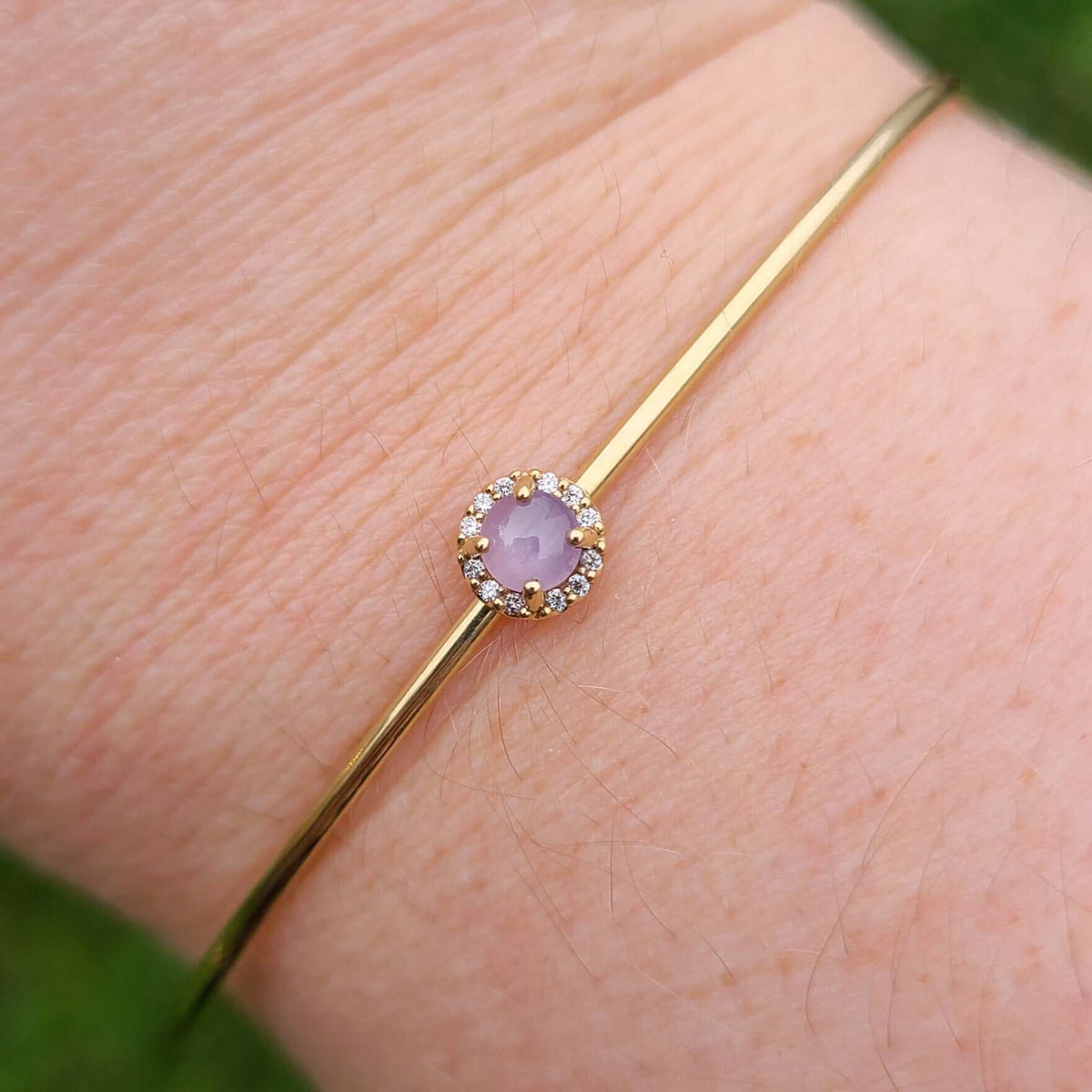 Sincerely Ginger Jewelry 14K Pink Star Sapphire & Diamond Cuff in Yellow Gold