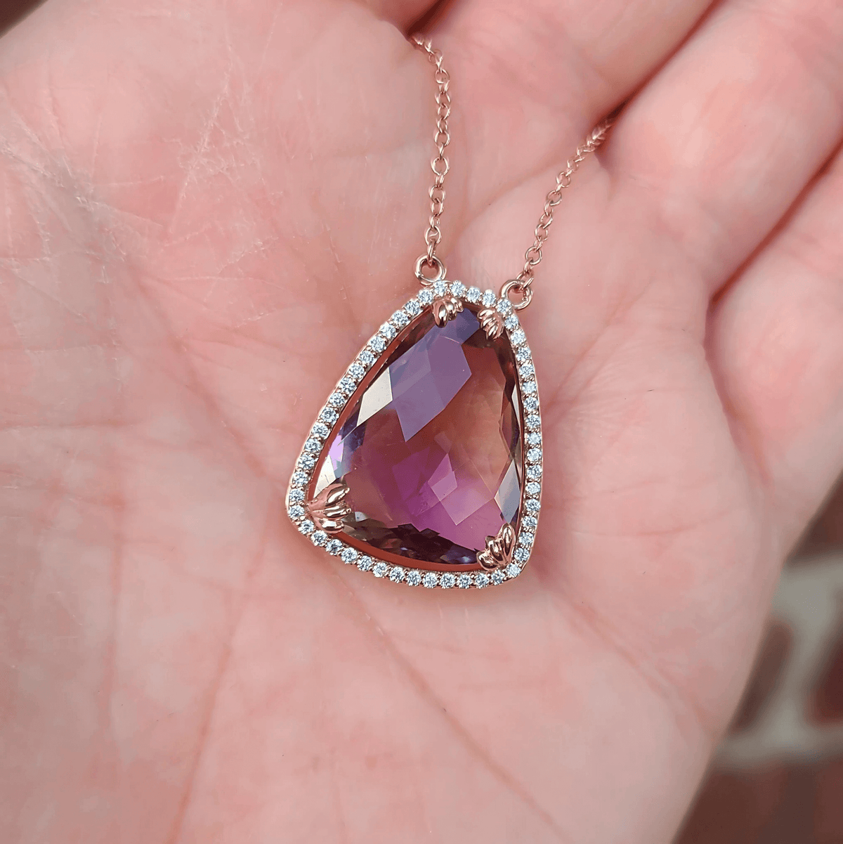 Sincerely Ginger Jewelry 14K Ametrine & Diamond Necklace in Rose Gold