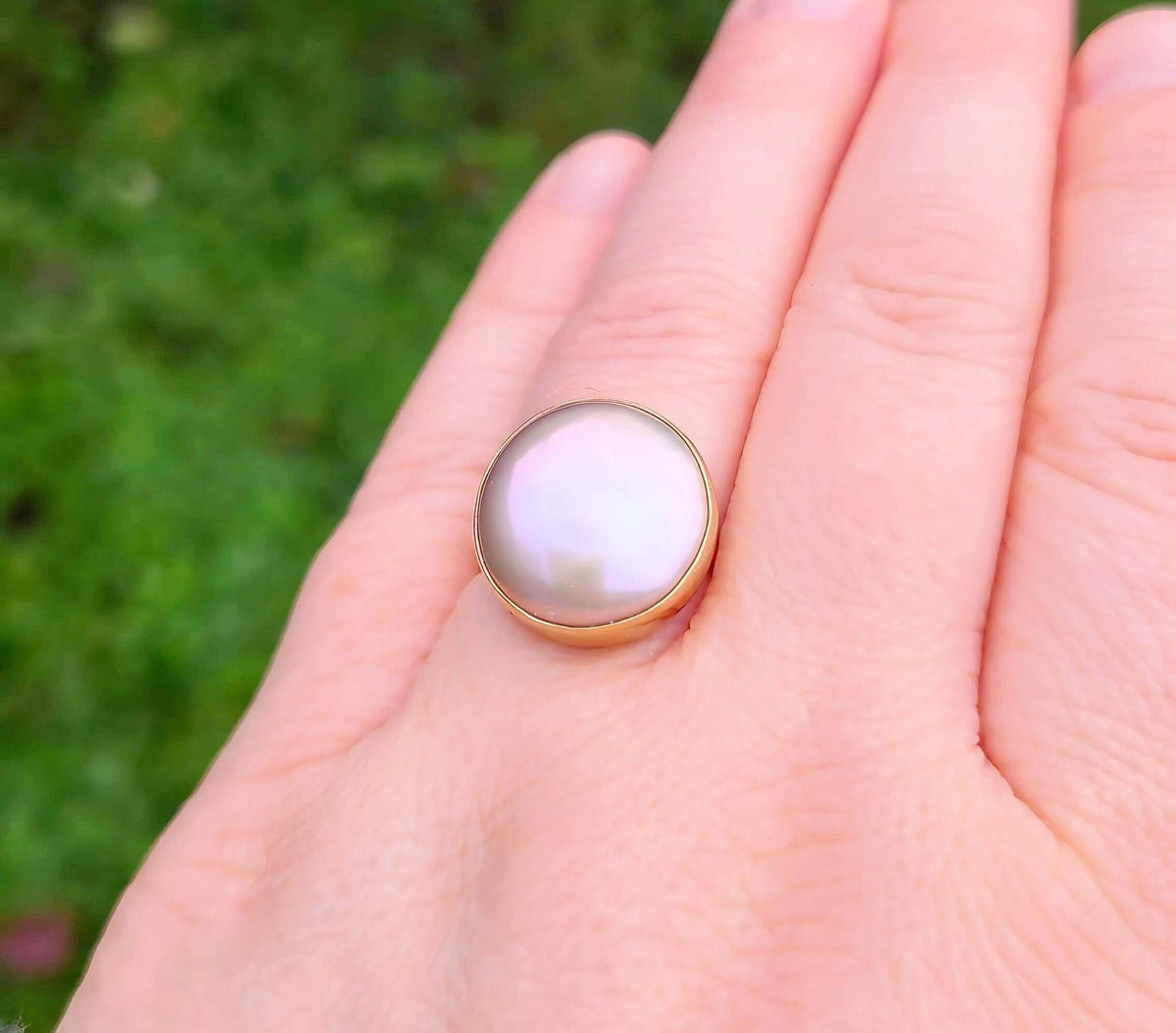 Sincerely Ginger Jewelry 14K Button Pearl Ring in Rose Gold