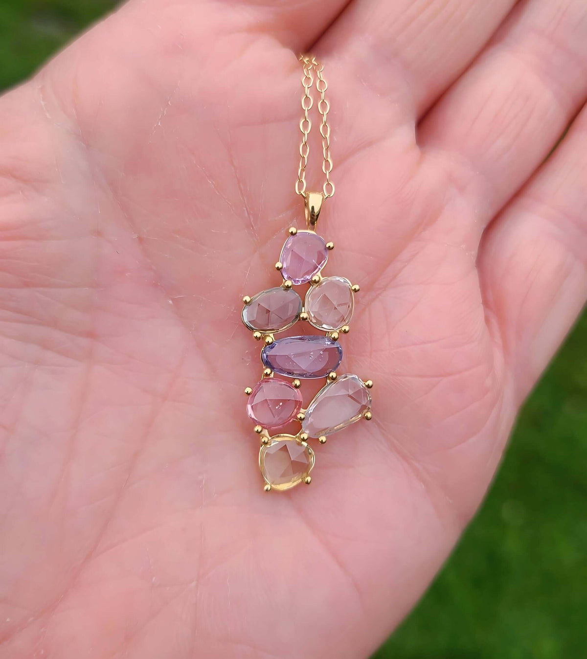 Sincerely Ginger Jewelry 14K Rose Cut Sapphire Cluster Necklace in Yellow Gold