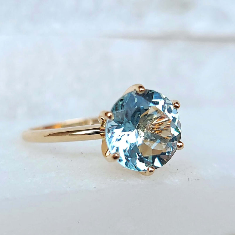 Sincerely Ginger Jewelry 14K Aquamarine Engagement Ring in Yellow Gold Front View