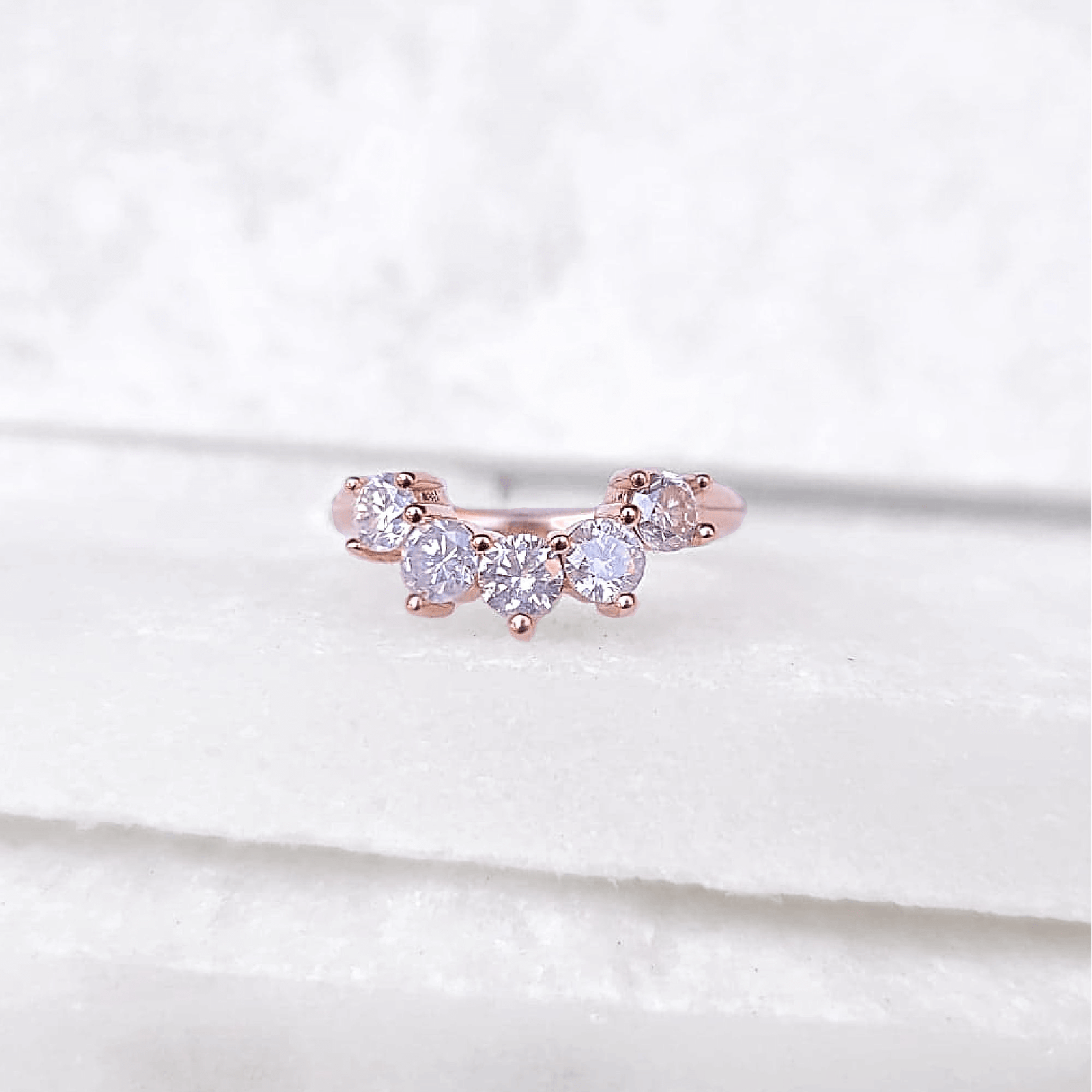 Sincerely Ginger Jewelry 14K Curved Opalescent Diamond Ring in Rose Gold