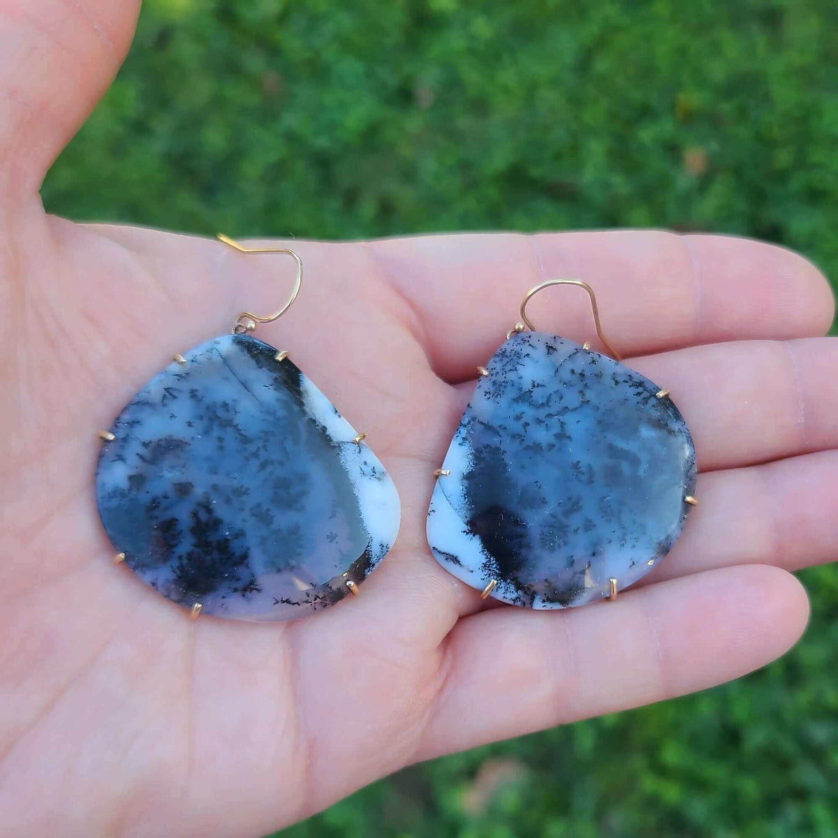 Sincerely Ginger Jewelry 14K Dendritic Agate Earrings in Yellow Gold