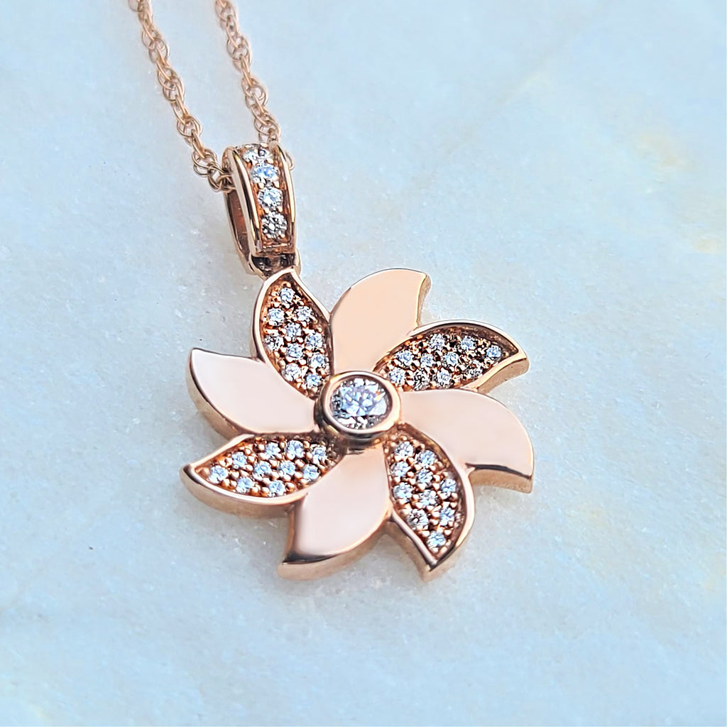 14K Rose Gold Pinwheel Diamond Necklace