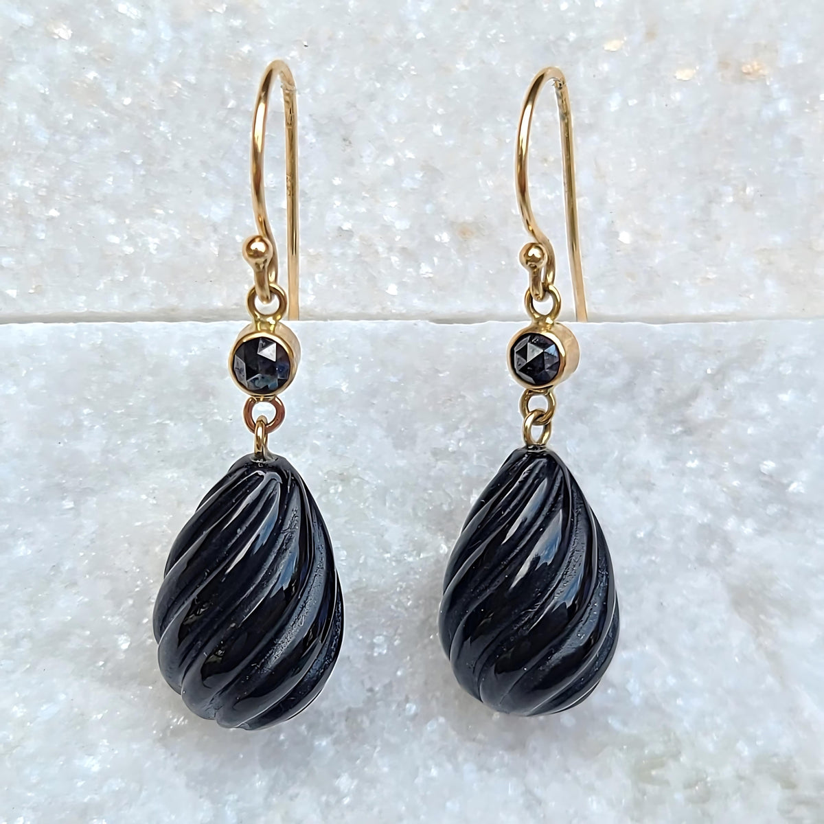 Sincerely Ginger Jewelry 14K Onyx Earrings with Black Diamond Accents