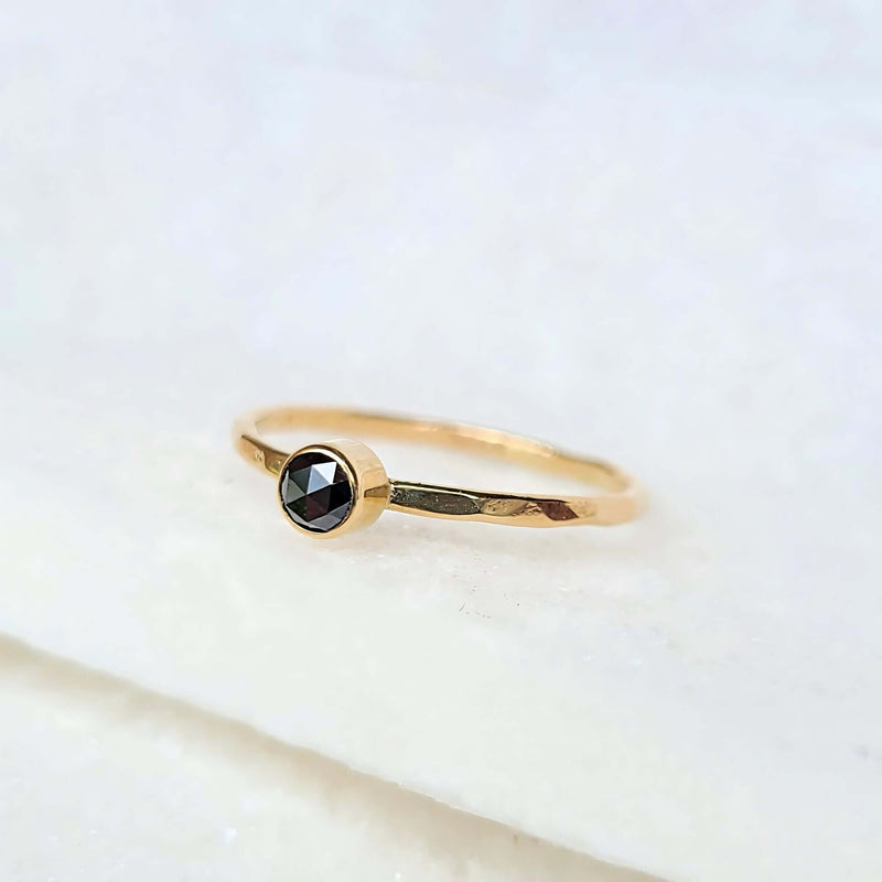 Sincerely Ginger Jewelry 14K Rose Cut Black Diamond Stacking Ring in Yellow Gold