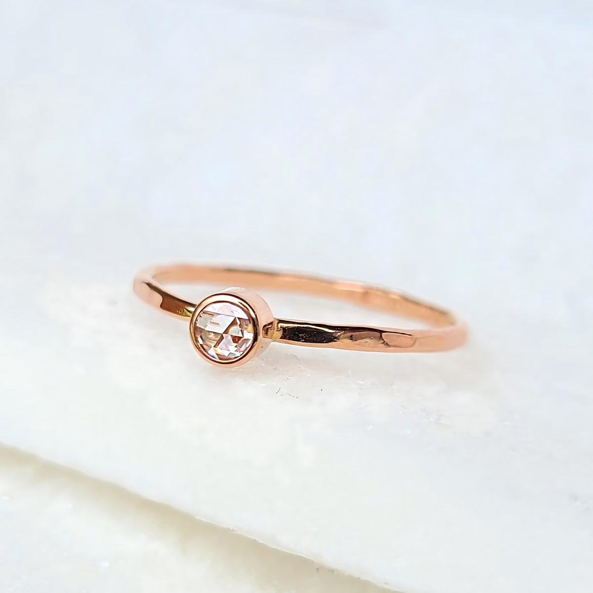 Sincerely Ginger Jewelry 14K Rose Cut White Diamond Stacking Ring in Rose Gold