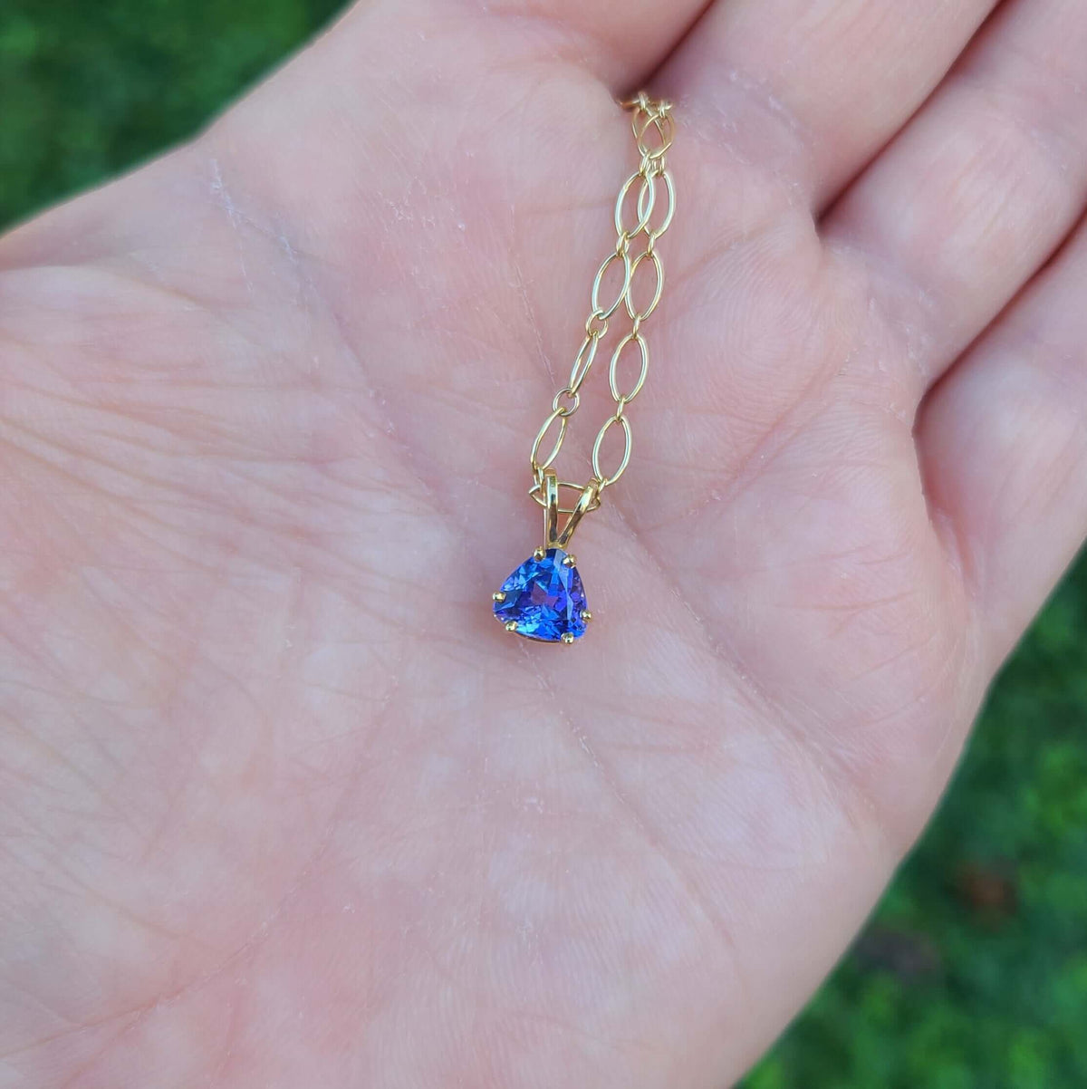 Sincerely Ginger Jewelry 14K Trillion Tanzanite Necklace in Yellow Gold