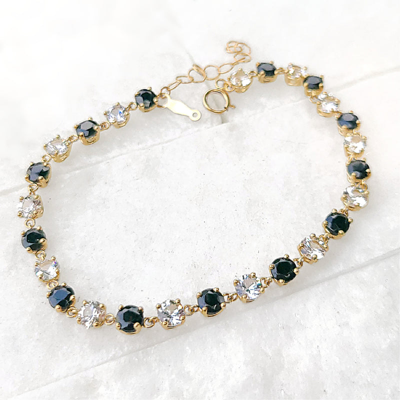 Sincerely Ginger Jewelry 14K White Sapphire and Onyx Tennis Bracelet