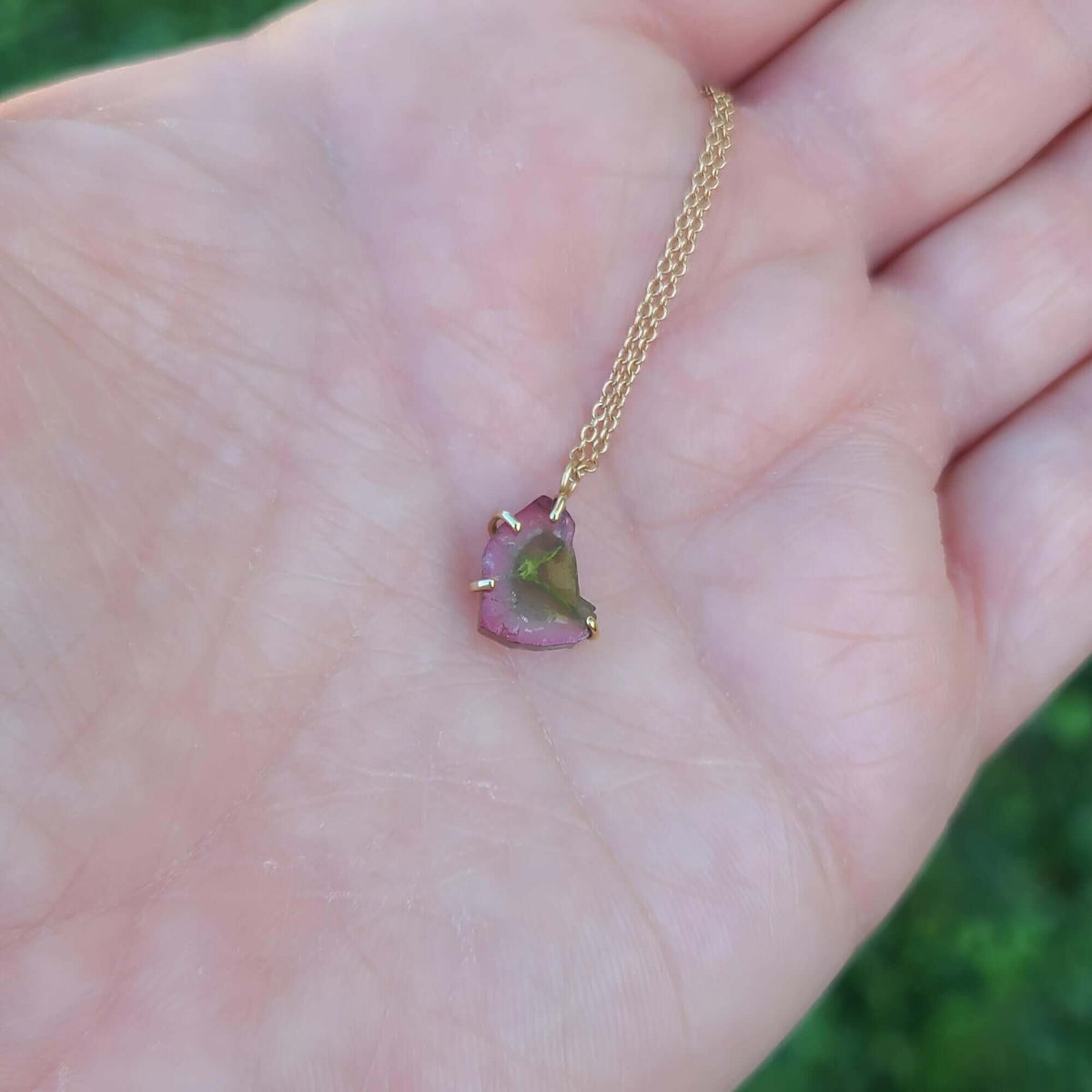 Sincerely Ginger Jewelry 14K Watermelon Tourmaline Necklace in Yellow Gold